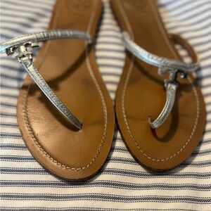 Tory Burch Silver and Tan Sandals